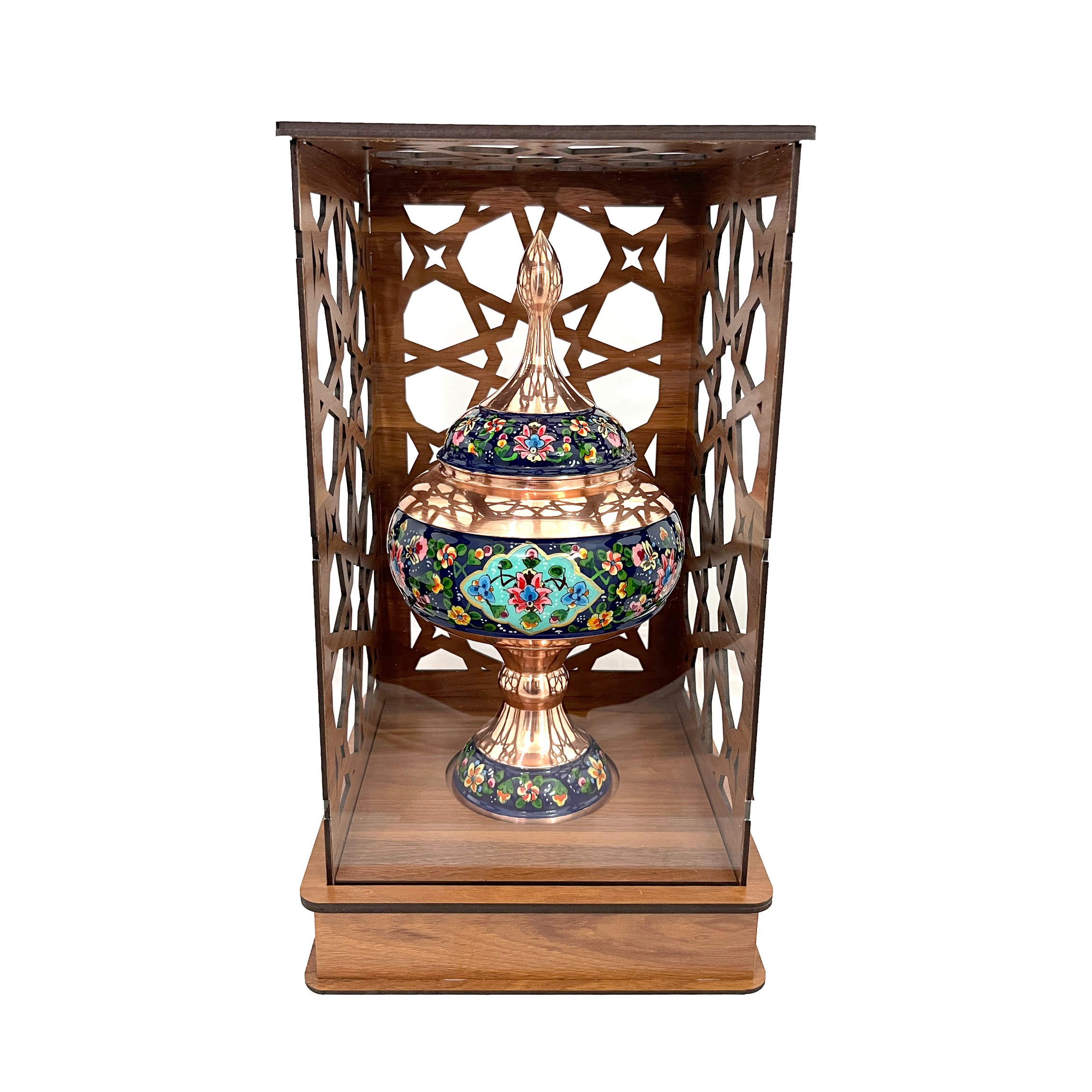 صنایع دستی-شکلات خوری مس و پرداز 30سانتی بهمراه جعبه یکطرف شفاف - مناسب برای هدیه و کادو