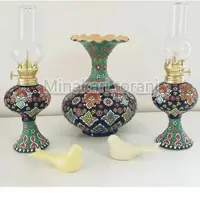 ست گلدون و چراغ لمپا سفالی میناکاری کد120