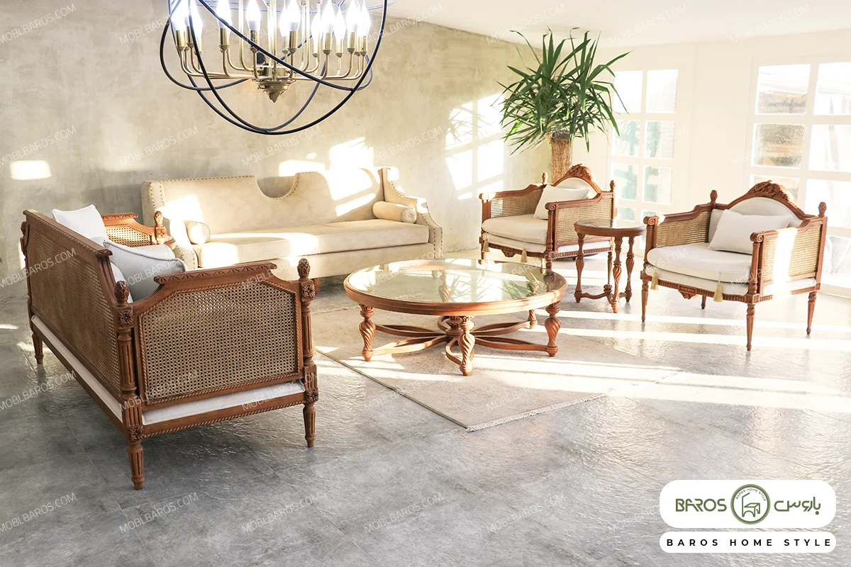 مبل کلاسیک کاجی و کاناپه گندم