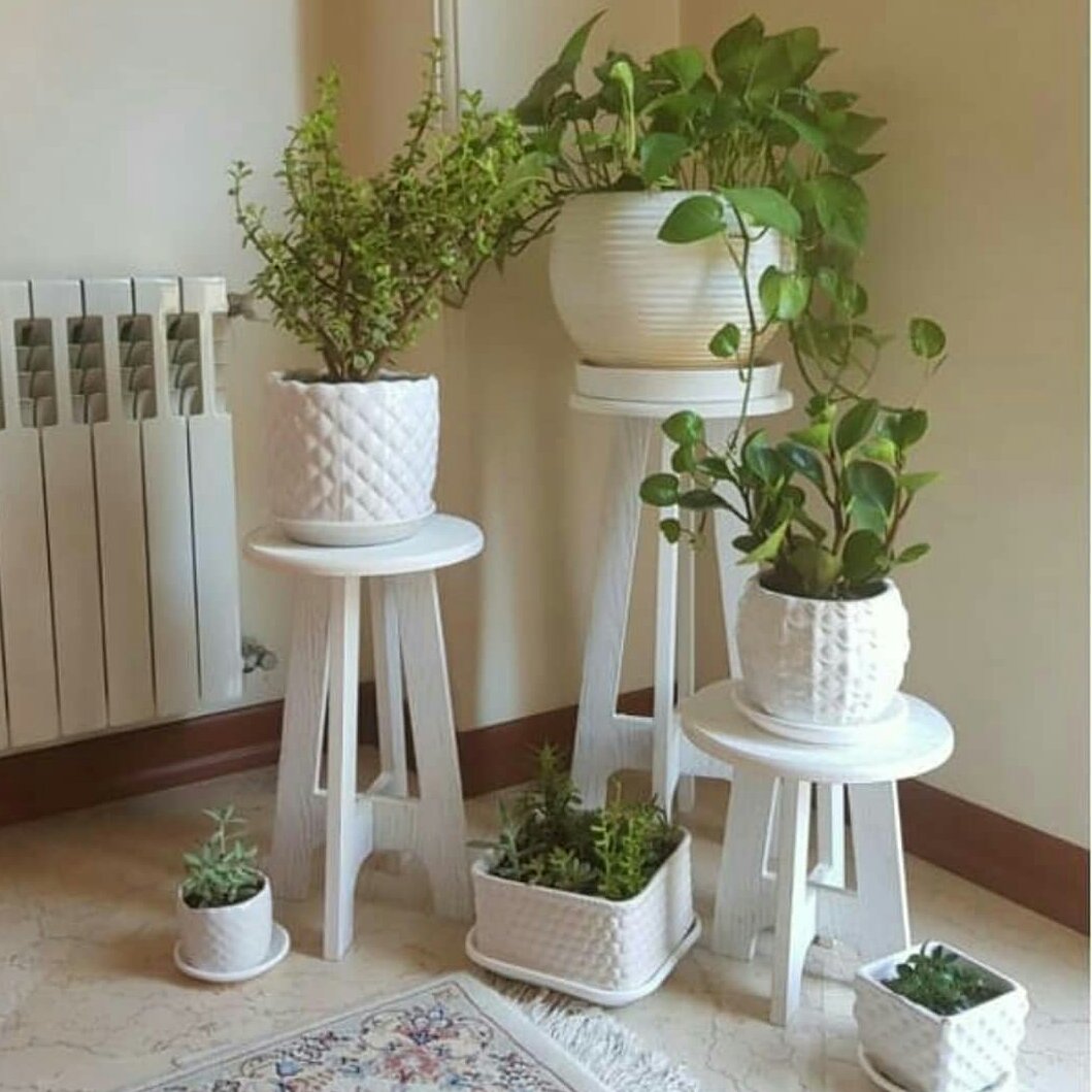 پایه گلدان سه تایی پایه ساده سفید