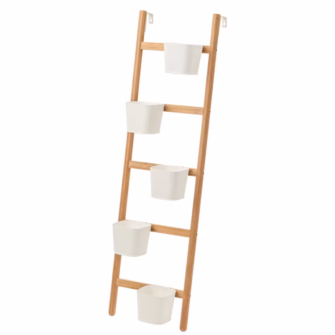 استند گلدان آیکیا مدل ساتسوماس بامبو  به علاوه 5 گلدان سفید. SATSUMAS PLANT STAN