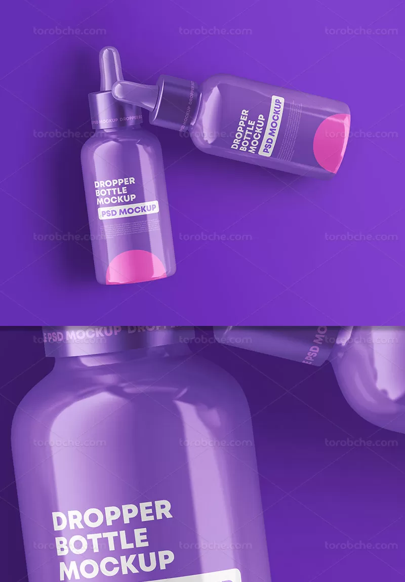 موکاپ بطری قطره چکان با کیفیت | گرافیک با طعم تربچه