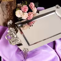 سینی  تمام استیل نگار  مستطیل  سایز کوچک مناسب 6 الی 8 فنجان مدل 300 (پس کرایه)