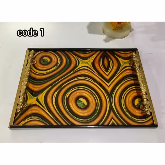 سینی کف شیشه ای  طرح دار طلایی زینو 1 (جدید)