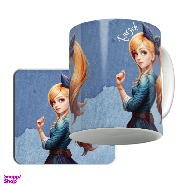 ماگ لاژید مدل اسم فائزه کد Cute به همراه زیر لیوانی