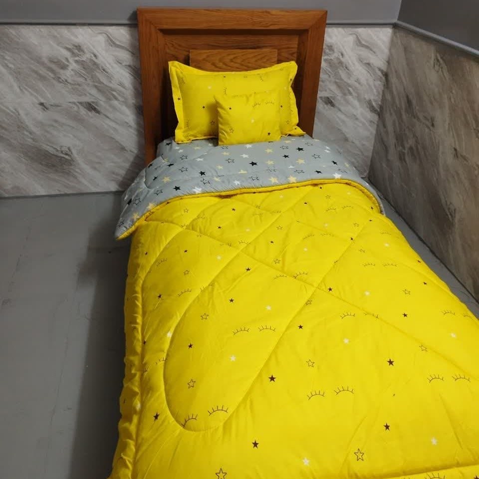 روتختی تک نفره 90 میکرو پنبه دو رو زرد طوسی طرح چشمک کد 207