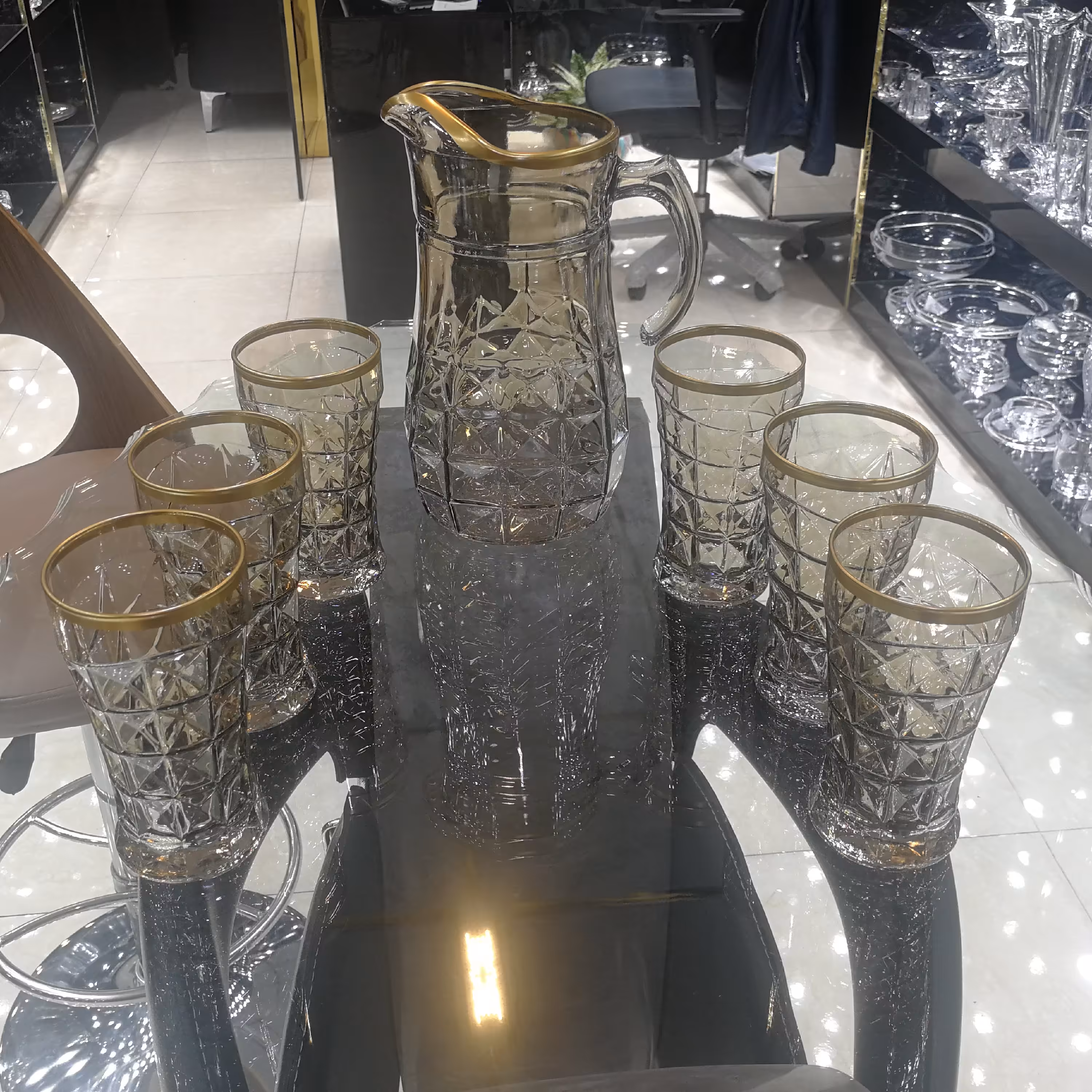 پارچ و لیوان آکوآمارین اکلیل شامپاینی 