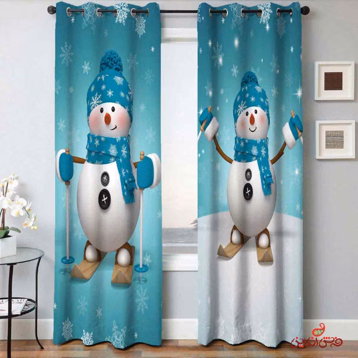 پرده 2عددی کودک طرح آدم برفی کد 2030