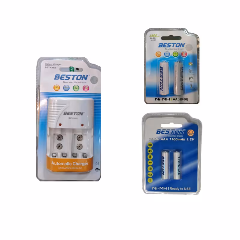شارژر باتری بستون مدل C802 به همراه چهار عدد باتری قابل شارژ