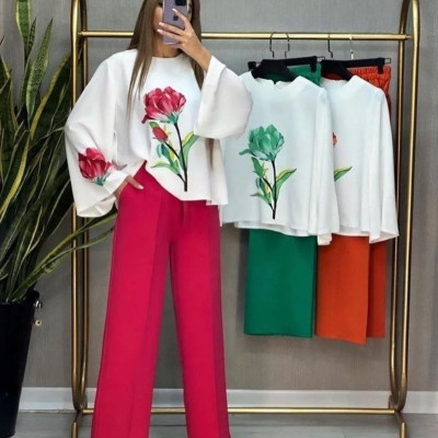 شومیز شلوار مازاراتی مدل گل رز - کد 386