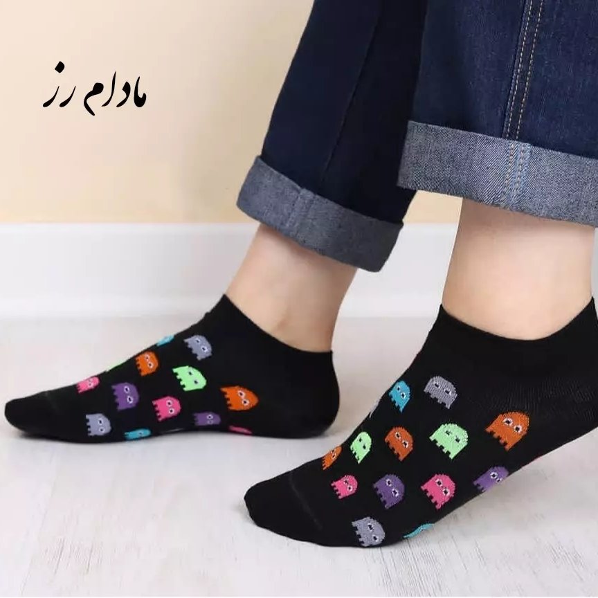 جوراب مچی پکمن رنگبندی مشکی سورمه ای و طوسی سفید