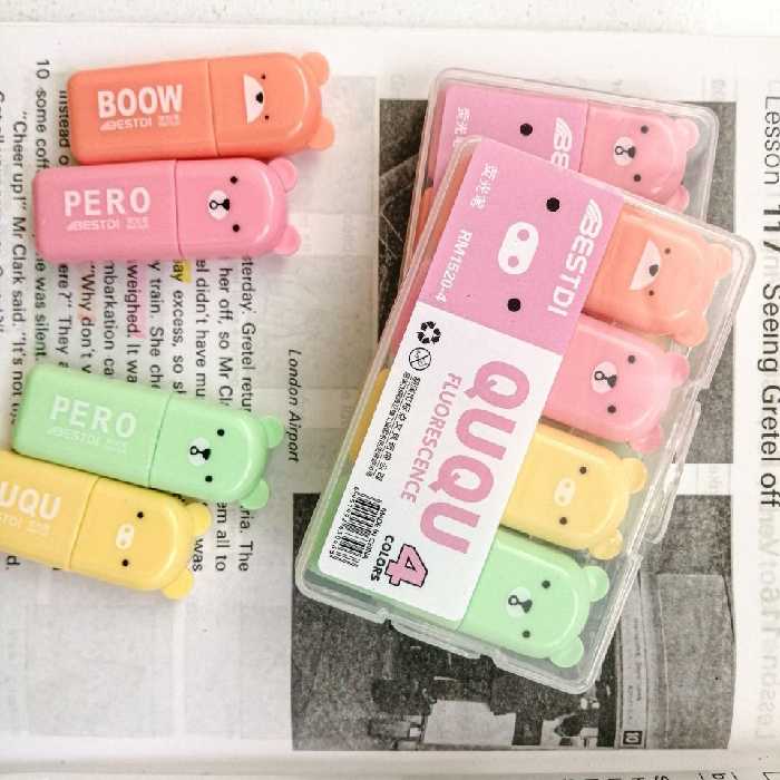 هایلایتر تدی کوچولو بسته 4عددی با رنگهای پاستیلی 