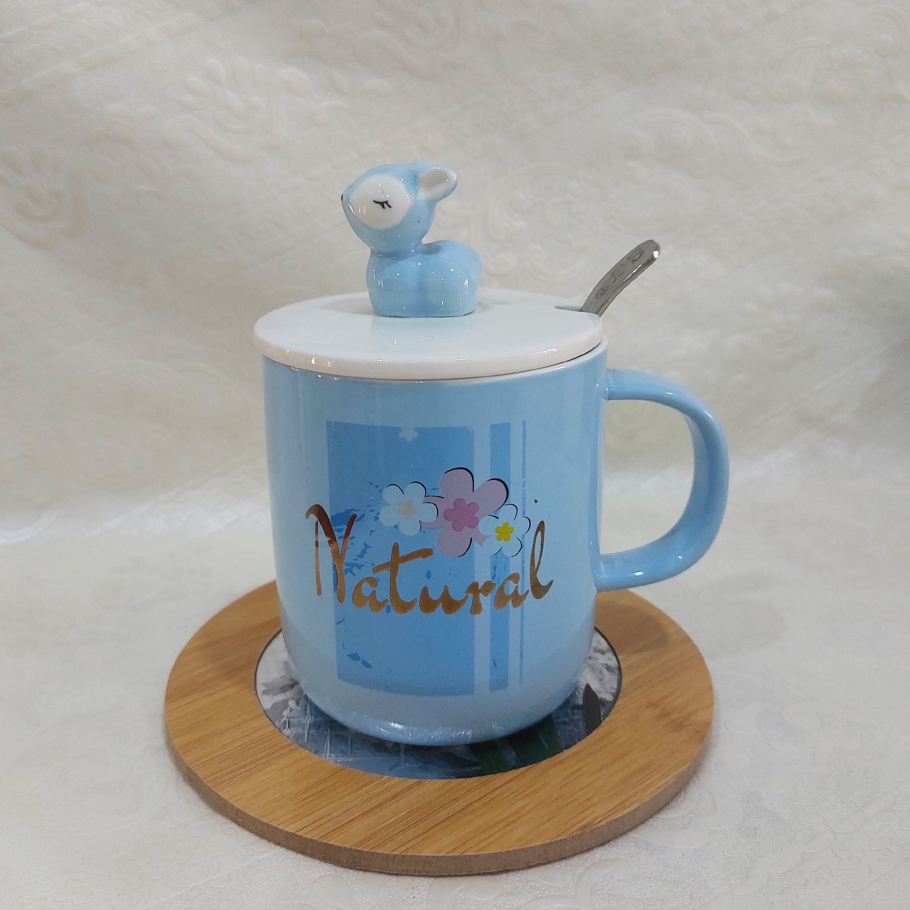 ماگ سرامیکی درب دار به همراه قاشق،جنس وارداتی