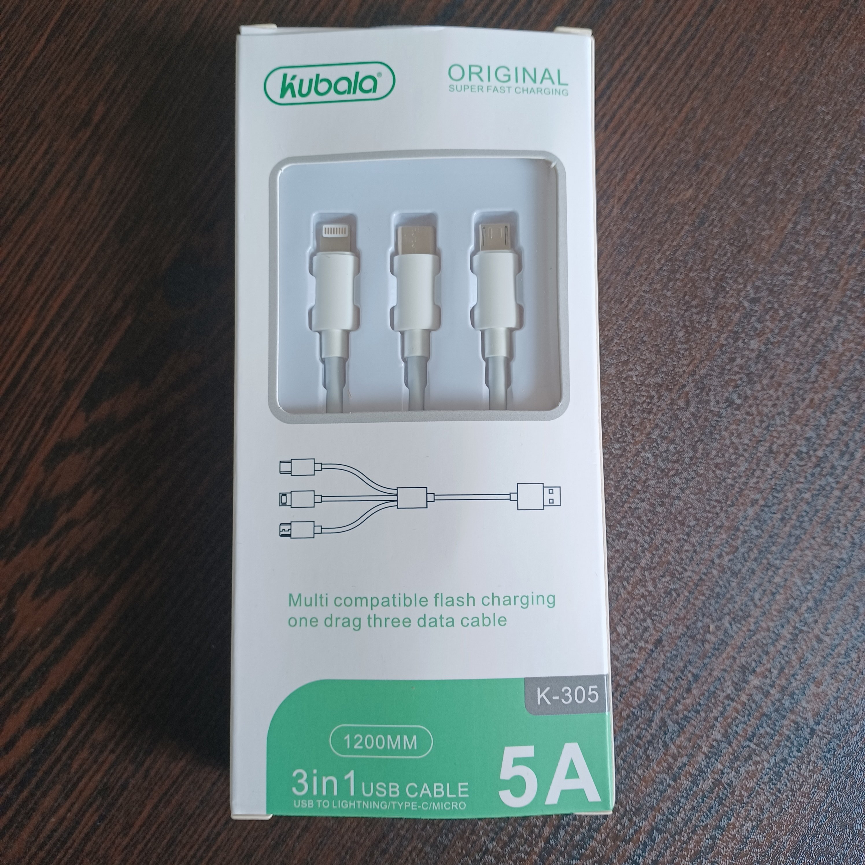 کابل شارژ سه کاره 5 آمپر میکرو و تایپ سی و لایتنینگ مدل kunala کیفیت عالی