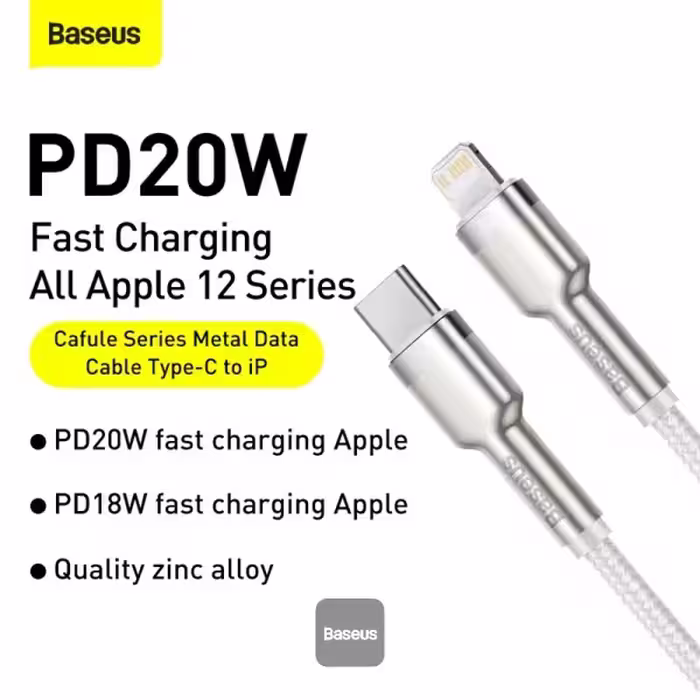 کابل شارژ لایتنینگ به تایپ سی باسئوس Baseus Cafule Series Metal Data Cable Type-C to iP PD 20W -1M