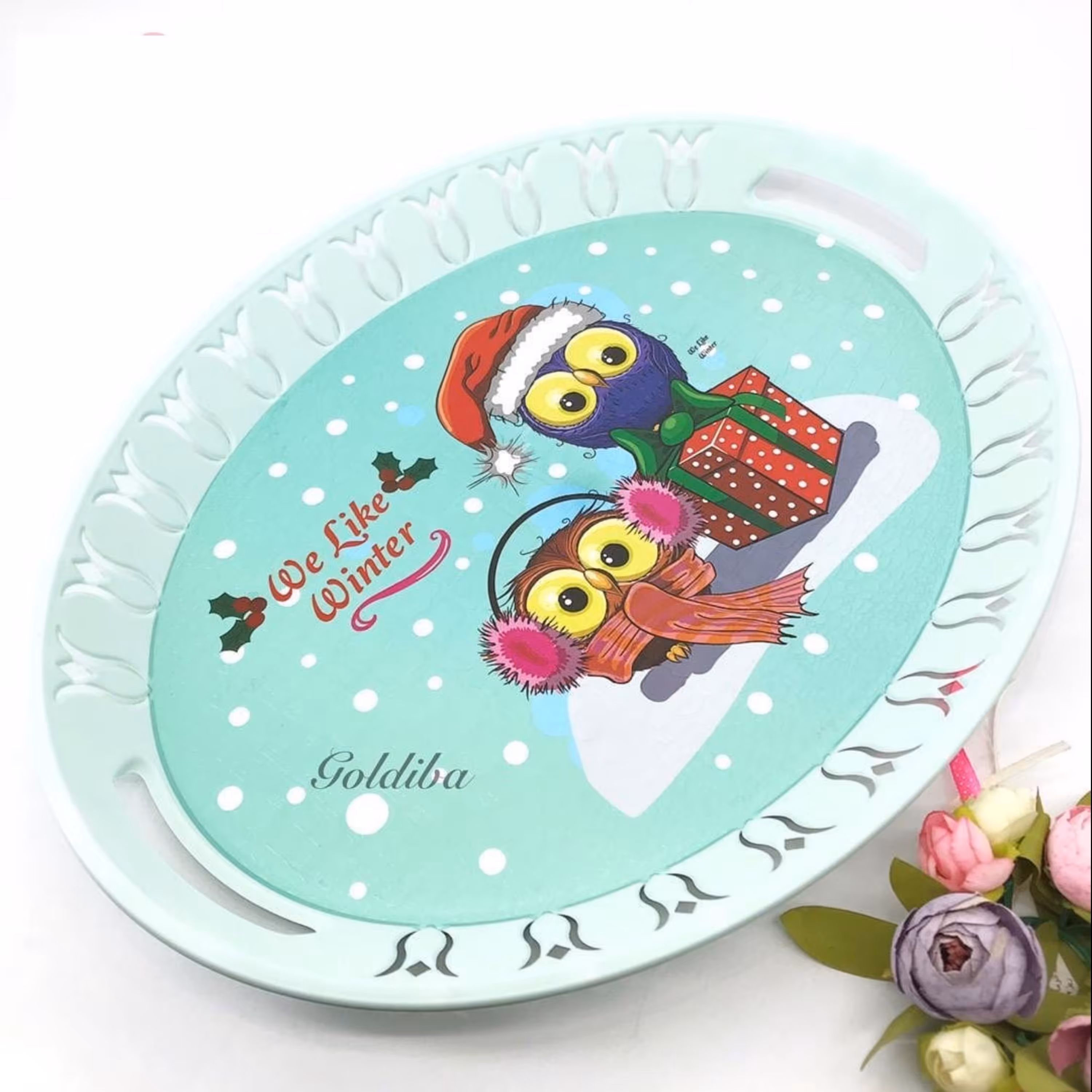 سینی بیضی شکل بزرگ طرح گل لاله