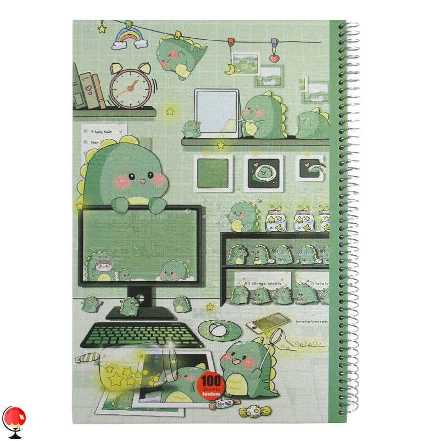 دفتر مشق 100 برگ رحلی سیمی طرح دایناسور جلد سخت آپادانا