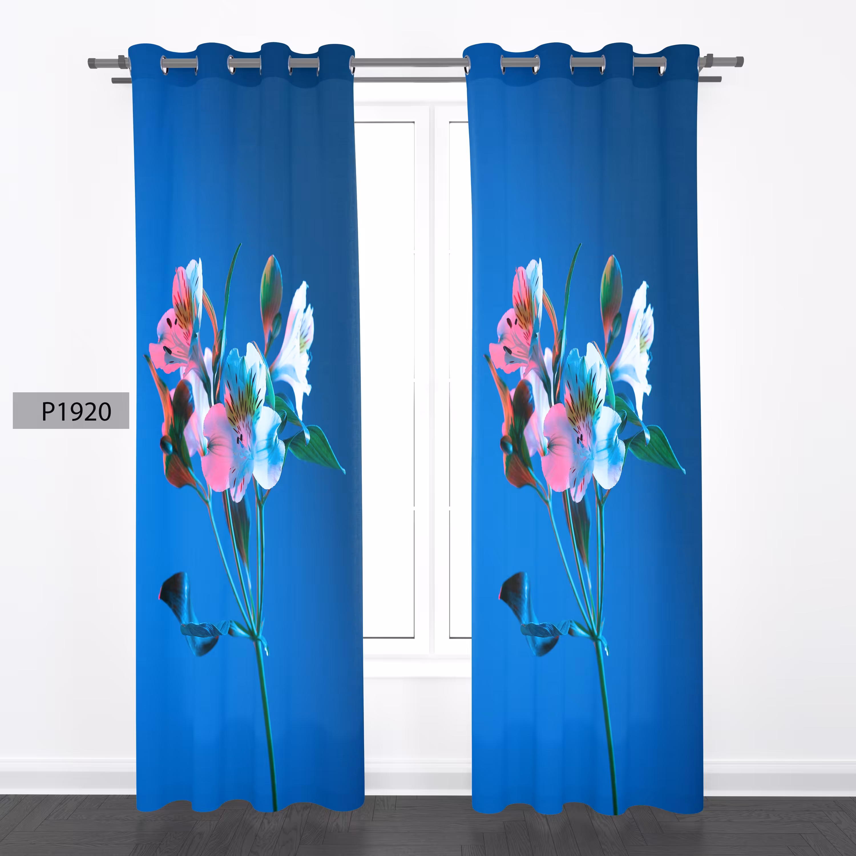 پرده هازان چاپی دو قواره دوخته شده پانچ شده هر قواره عرض140 ارتفاع کد1920