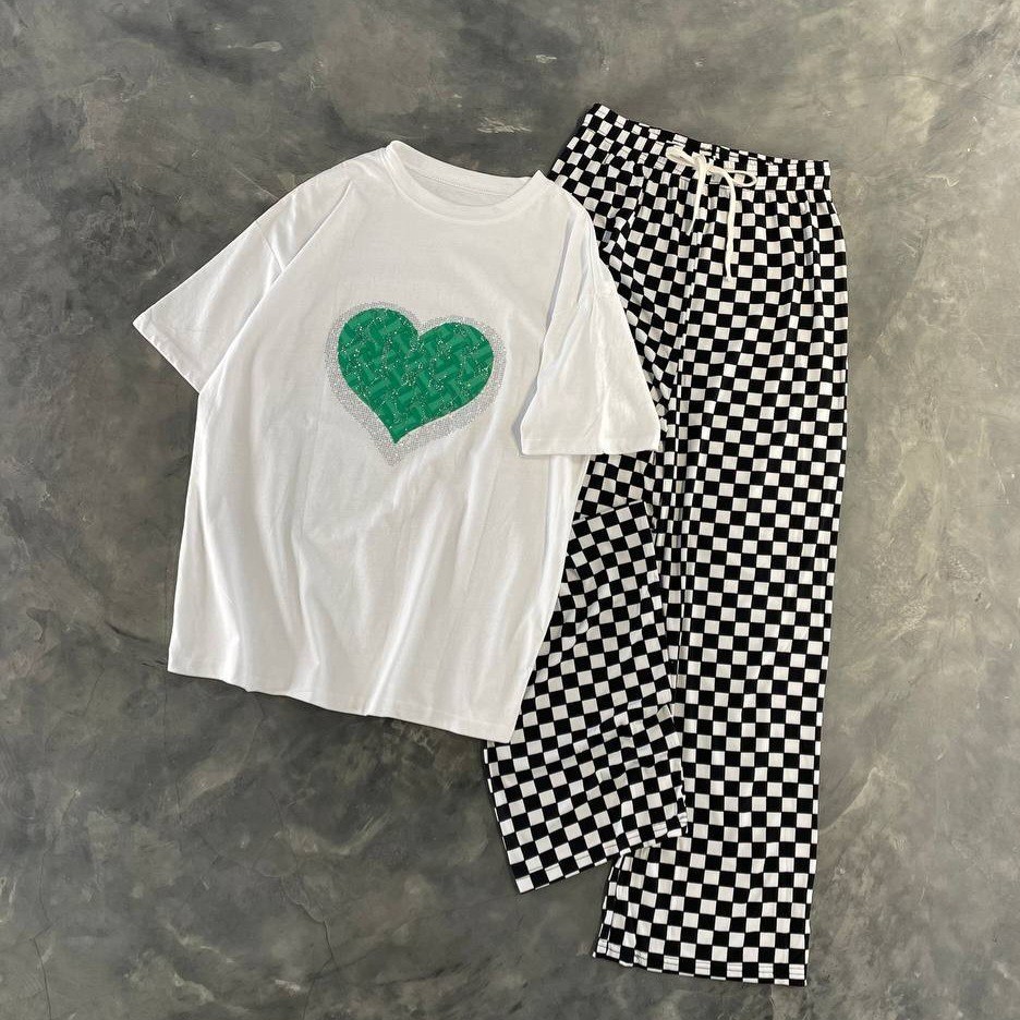 ست شلوار و تیشرت قلبی فانتزی 2158