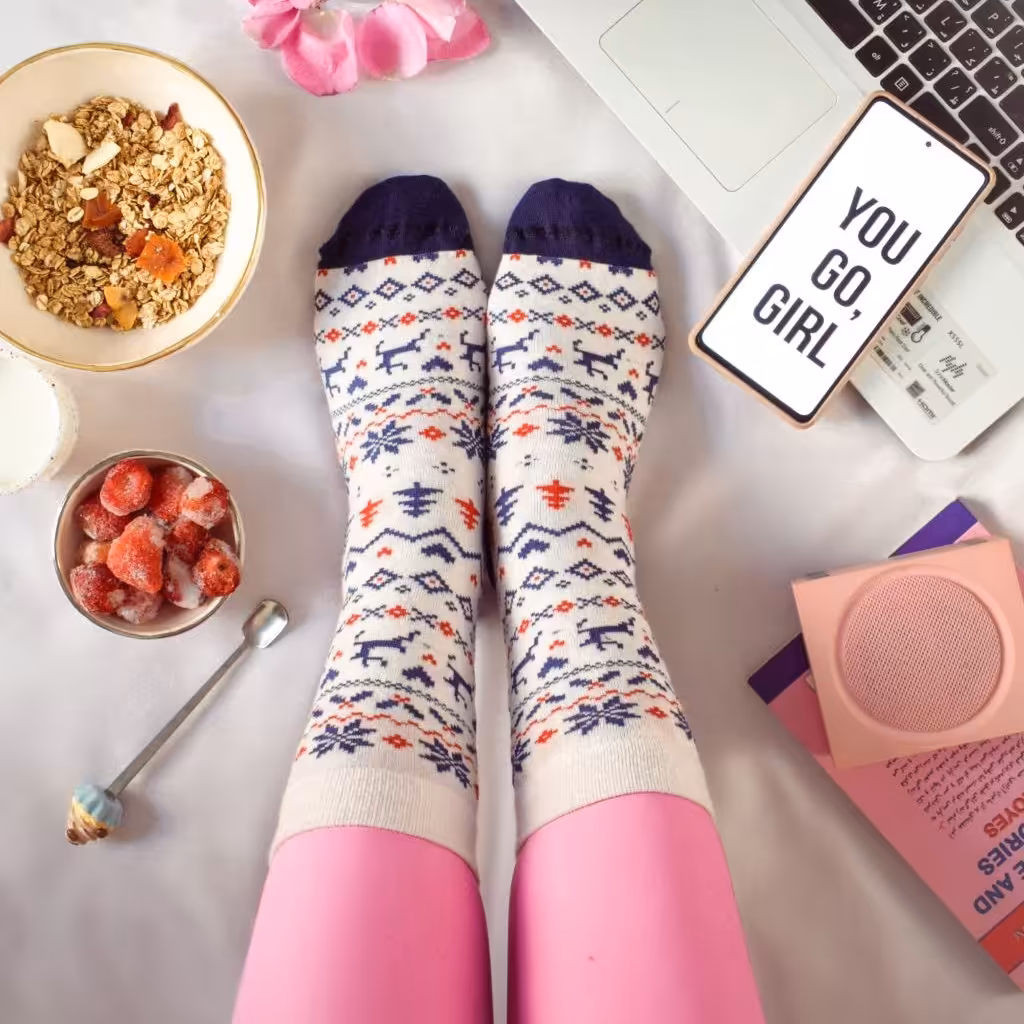 جوراب نیم ساق مدل ژاکارد سرمه ای