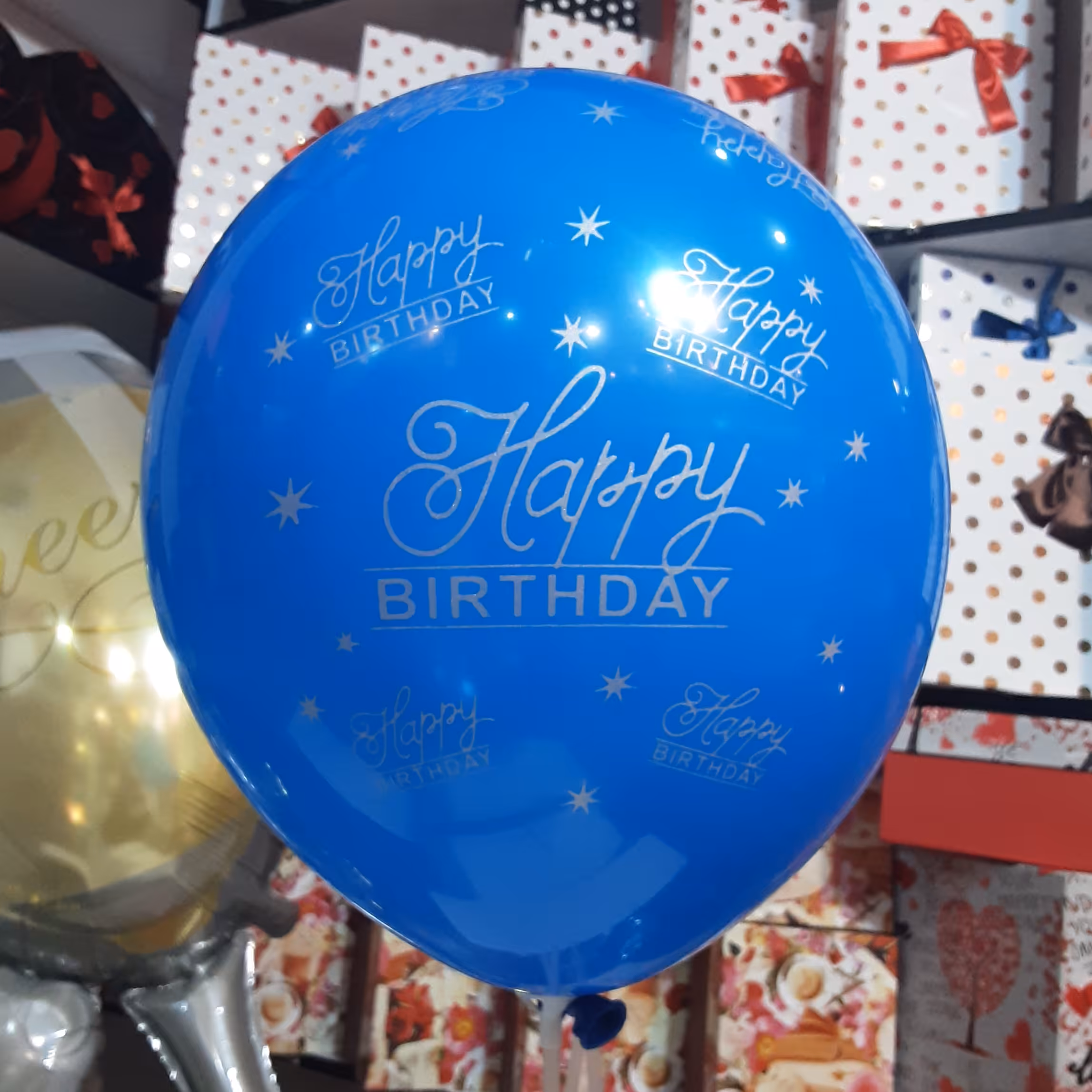 بادکنک لاتکس 12 اینچ تایلندی طرح هپی رنگ ابی و قرمز