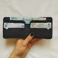 کیف پول جیبی چرمی طبیعی دست دوز  رستا رنگ سرمه ای ارسال رایگان