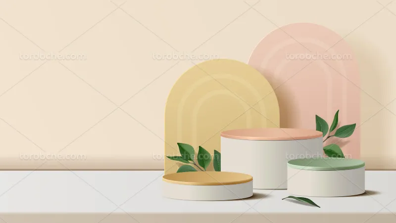 وکتور بک استیج استوانه ای با برگ | گرافیک با طعم تربچه