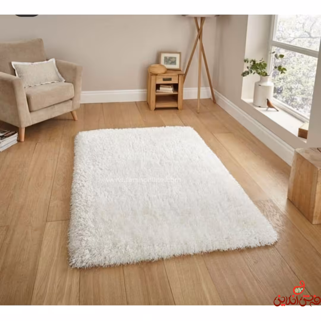 فرش شگی نخ فلوکاتی ترک سفید