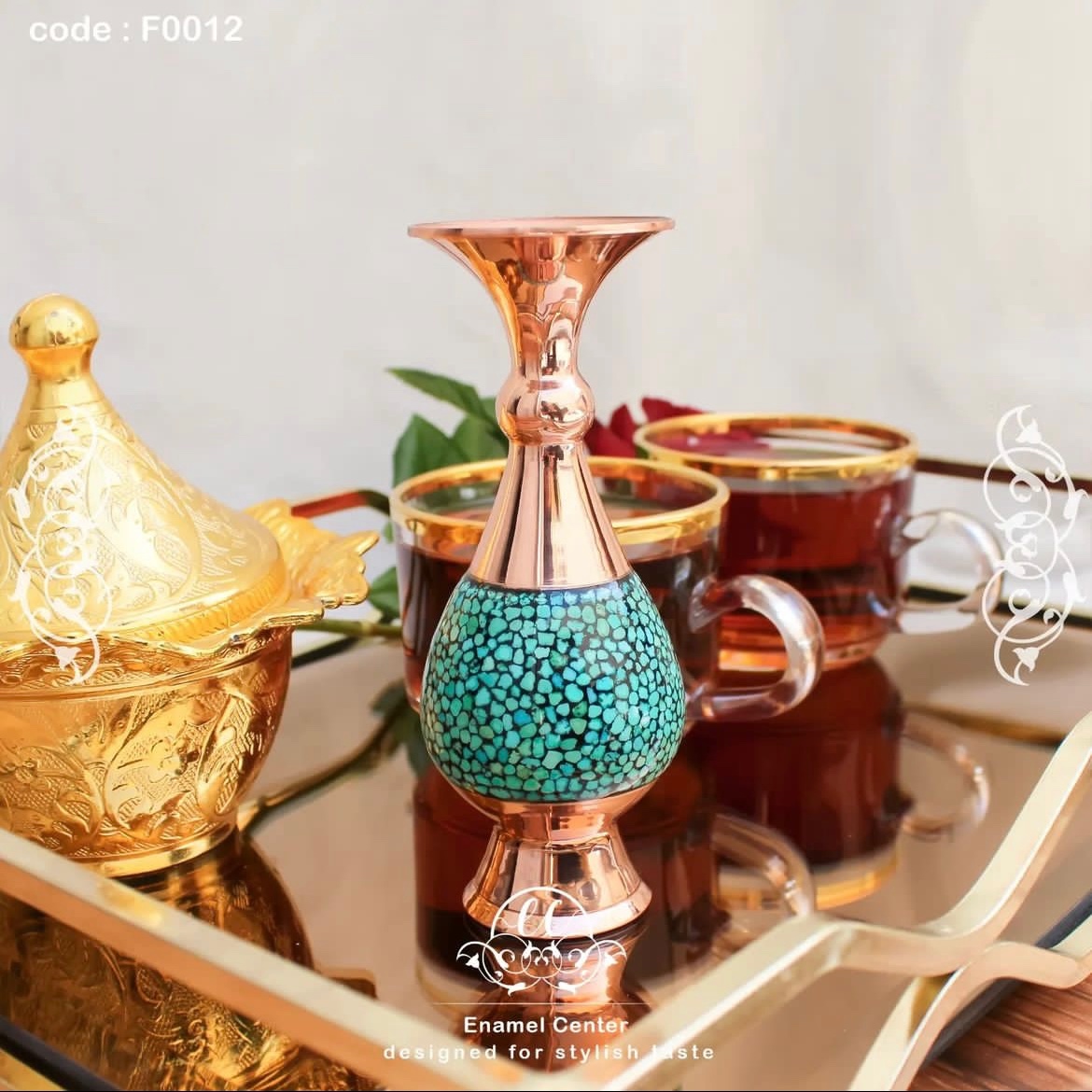 گلدان صراحی 13 سانت فیروزه کوبی