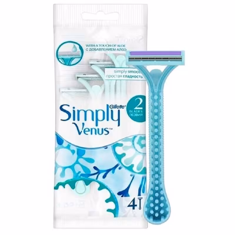 خودتراش زنانه 2 تیغه ژیلت مدل simply venus بسته 4 عددی