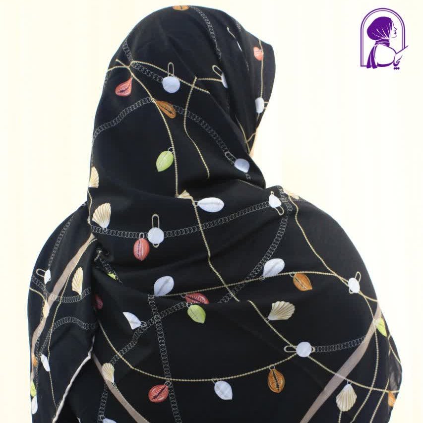 روسری طرح دار مشکی صدفی نخی