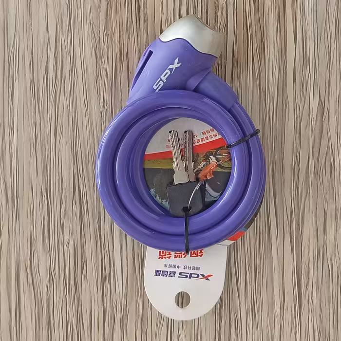 قفل دوچرخه 120 سانتی برند XDS با روکش لاستیکی رنگ بنفش جفت کلید 