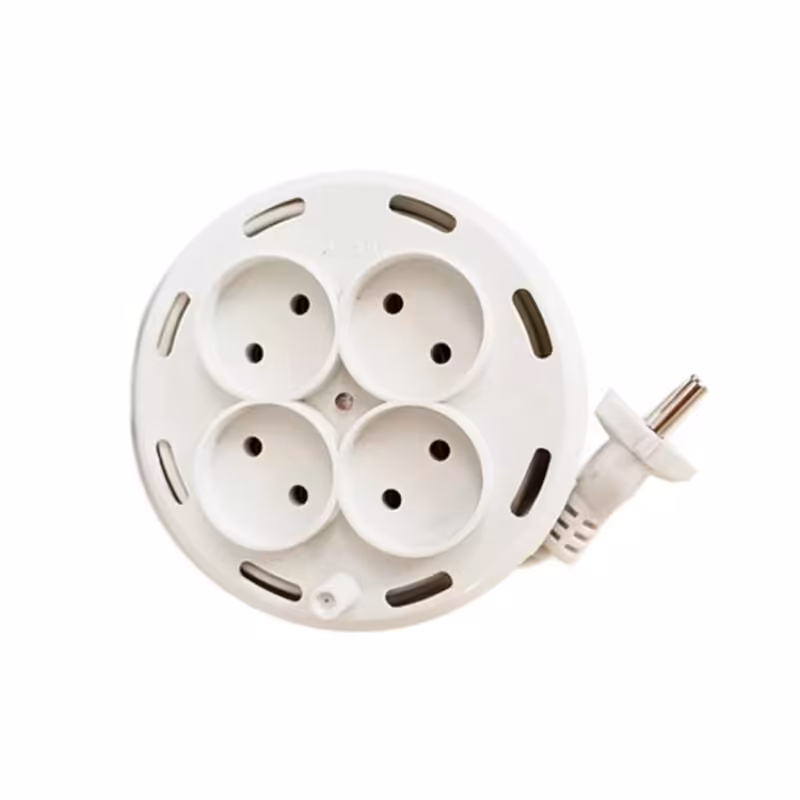 چندراهی برق صوتی تصویری امگا چهار  پریز  دارای کابل سیار 7 متری مدل جمع شونده قرقره ای (چهارراهی برق)