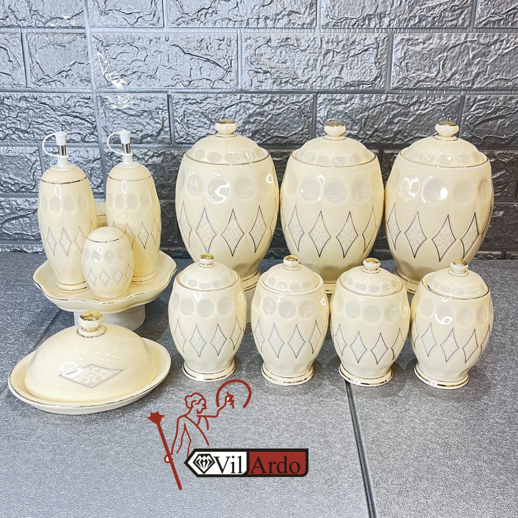 سرویس پاسماوری و ادویه 14 پارچه مدل دایموند کرم