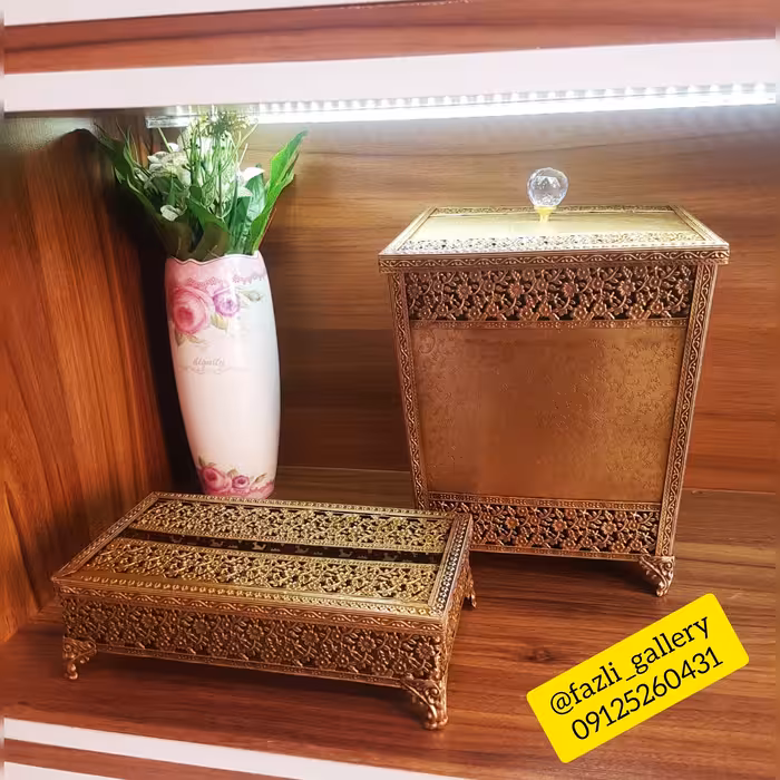 سطل و دستمال مربع آنتیک (سطل زباله _ جای دستمال _ پذیرایی)