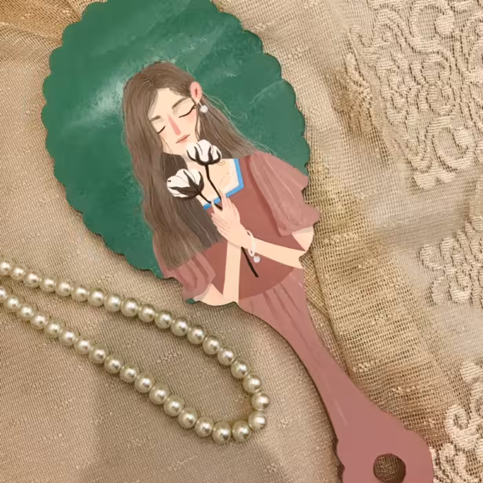 آینه دستی چوبی تماما نقاشی شده