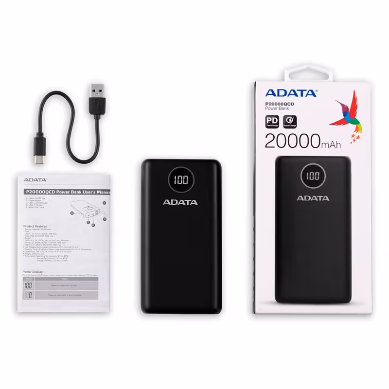 پاور بانک فست شارژ 20000 ای دیتا ADATA P20000QCD QC3 PD 18W