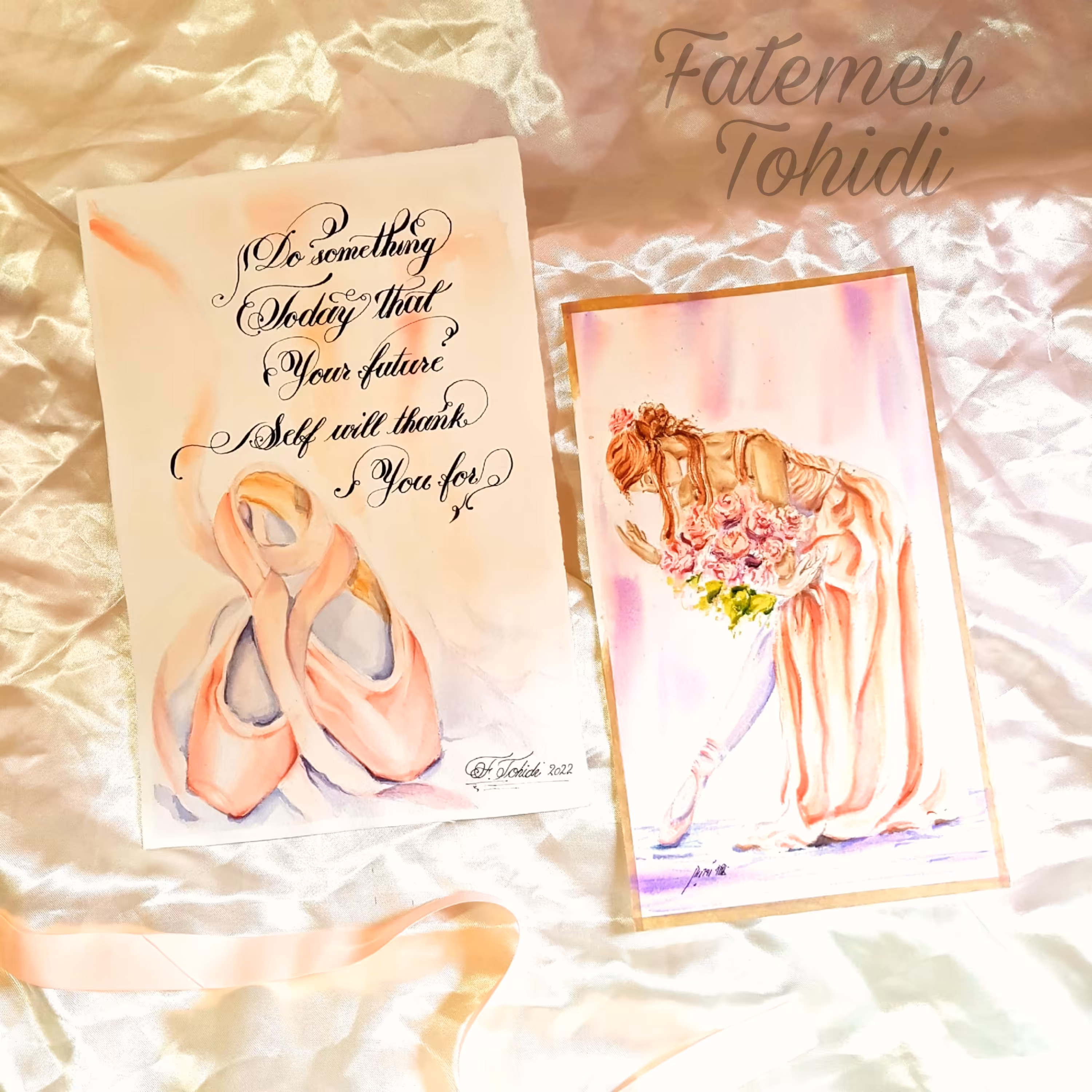 کالکشن  نقاشی آبرنگ باله (2 عدد نقاشی  18 در 28)