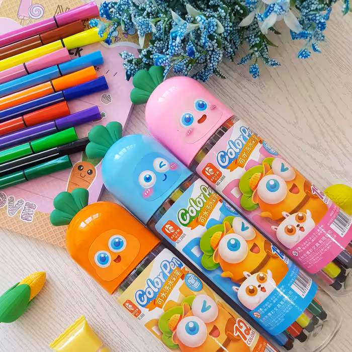 ماژیک  فانتزی پک کامل 12 رنگ طرح هویج  مناسب نقاشی و هایلایت 