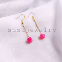 گوشواره استیل بلند با سنگ مکعبی عقیق سرخابی