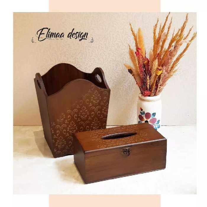 ست سطل و جادستمال به رنگ گردویی با طرح ترنج