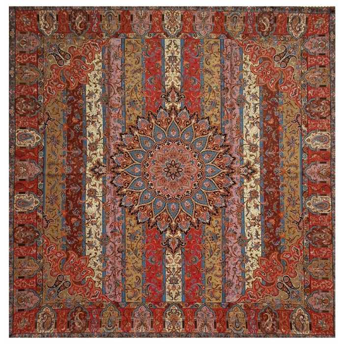 رومیزی ترمه مربع ابریشم کد TRM11  رنگ زرشگی بنفش  آستر زرشکی 