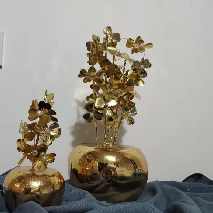 گل و گلدان طلایی مصنوعی سایز بزرگ