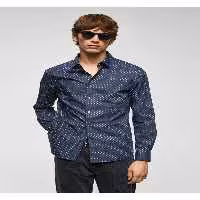 پیراهن / بلوز دکمه دار آبی مردانه الگوی میکرو برگ 100 ٪ پنبه MANGO Man