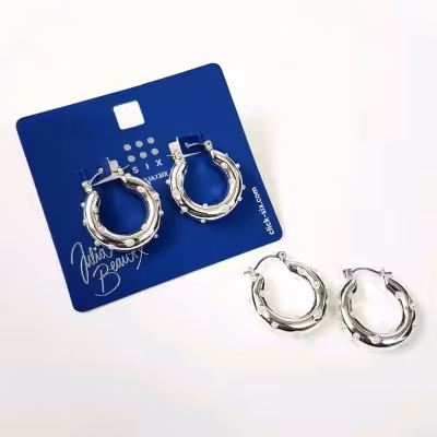 گوشواره استیل نقره ای حلقه ای قفلی مرواریدی