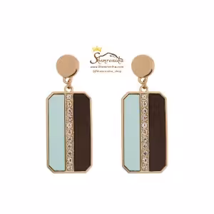 گوشواره آویز مستطیل دو تکه نگین چوب EAR368G0