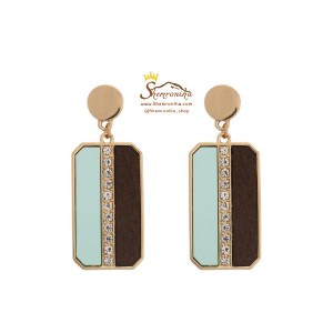 گوشواره آویز مستطیل دو تکه نگین چوب EAR368G0