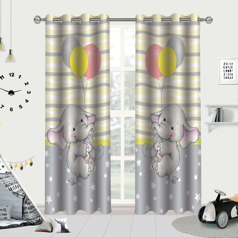 پرده چاپی پانچی تصویری طرح فیل جنس کتان  اعلا