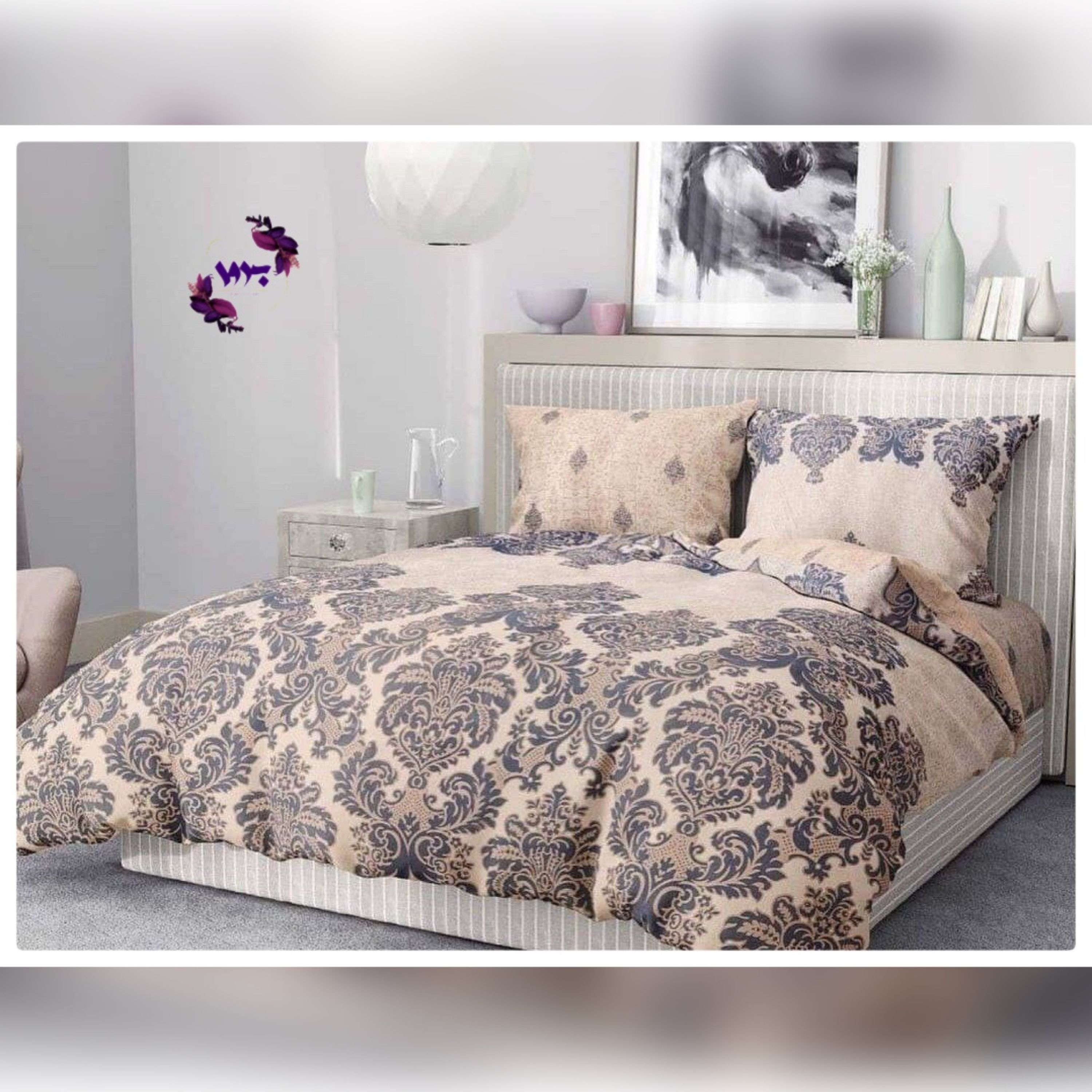 روتختی دونفره طرح داماس برواگالری با جنس نخ پنبه و دوخت و کیفیت درجه یک