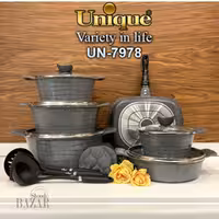 سرویس قابلمه 15 پارچه طوسی نقره ای لاین یونیک کد 7978